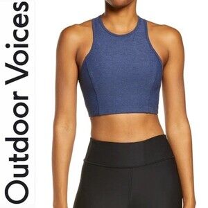 OUTDOOR VOICES Athena Crop Top Sports Bra Racer Back High Neck Blue XS
